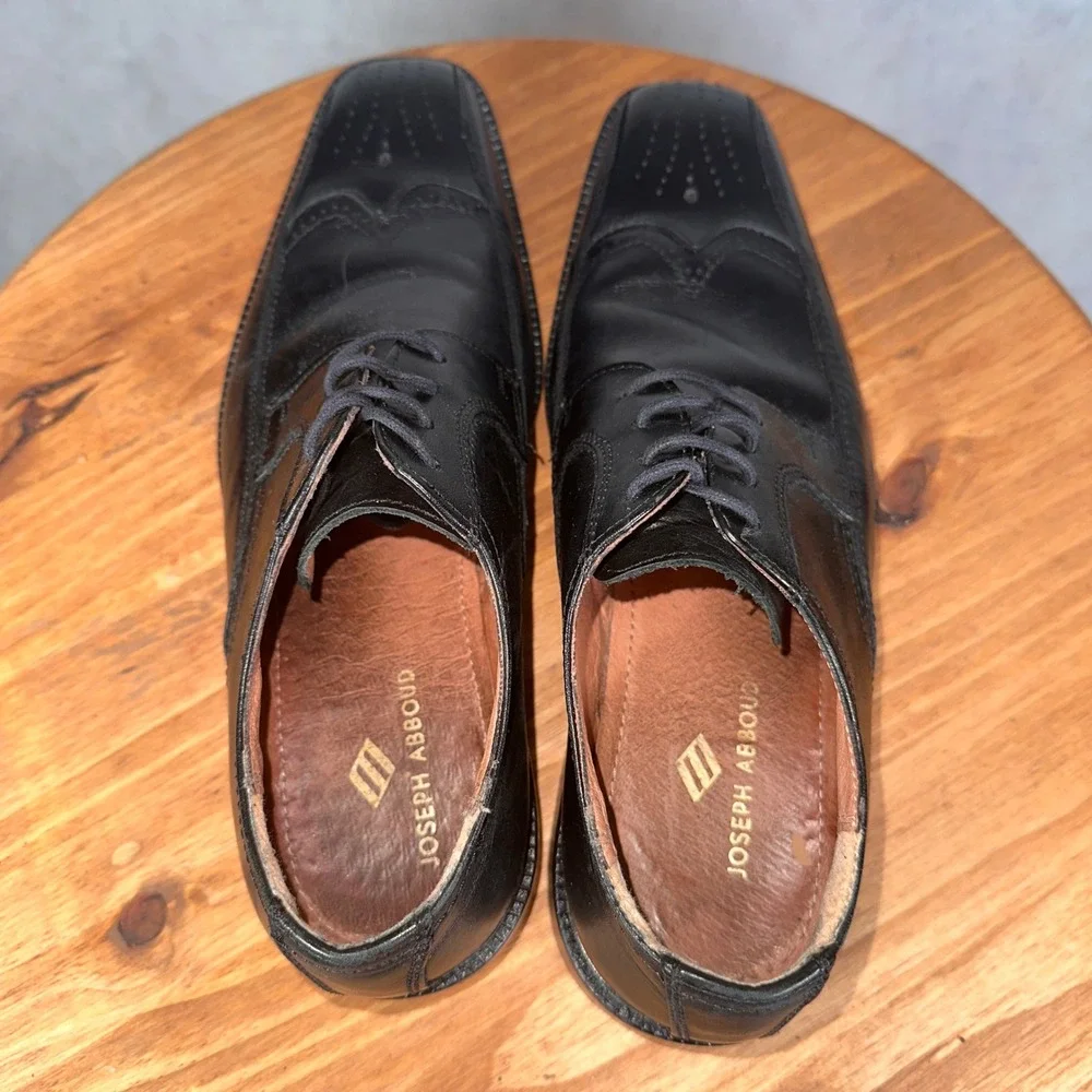 Joseph Abboud Oxford Shoes Mens 9.5 Black Good Wingtip Brogue Square Toe Leather